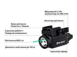Ліхтар з ЛЦВ Olight Baldr S Green Laser Black - мініатюра 13