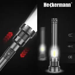 Тактичний ліхтарик Heckermann 1690 LED ZOOM USB 5000 mAH 2500 lm потужний - мініатюра 7