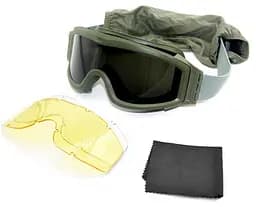 Тактические очки маска (3 вставные линзы) Оливковый