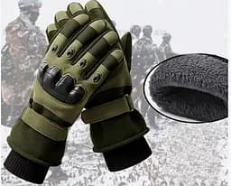 Зимові повнопалі тактичні рукавички на флісі Олива Solve c кісточками KT6010201 - розмір XL